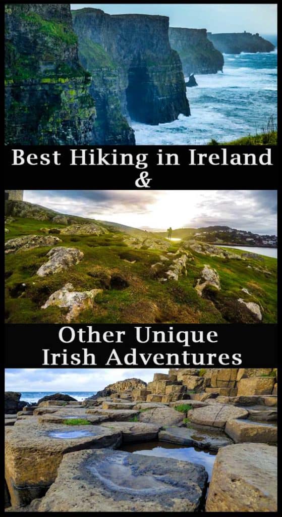 Best Hiking in Ireland Pinterest Pin with images of Ireland and the name of the article Best Hiking in Ireland