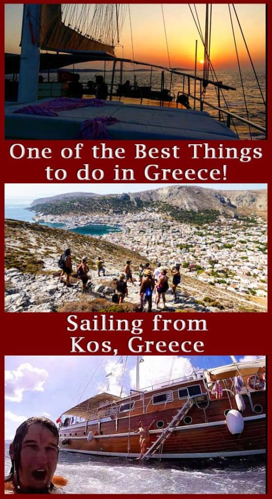 One of the Best things to do in Greece Pinterest Pin. Images of a sailboat and greece with the title of the article on the image.