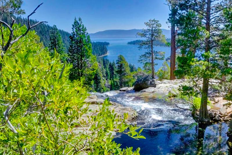 Best Hikes in Lake Tahoe view from Eagle Falls with lake in the background
