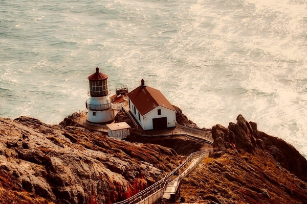Point Reyes Lighthouse hike view of the lighthouse from above