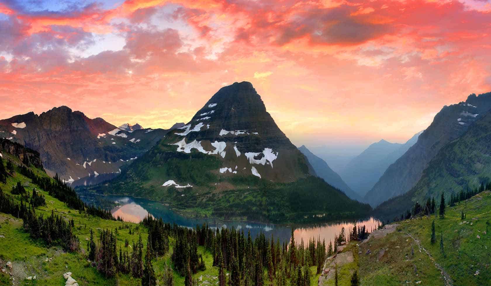 Best Easy Hikes in Glacier National Park Hidden Lake sunset in Glacier National Park