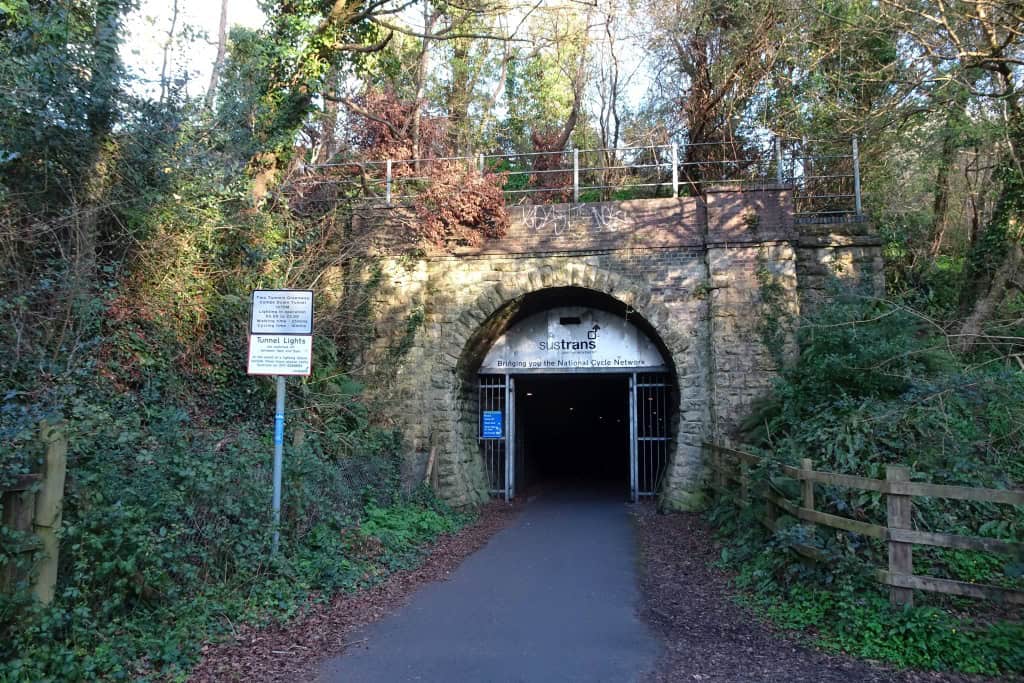 Northern entrance to the historic Combe Down railway tunnel on Bath's Two Tunnels Greenway